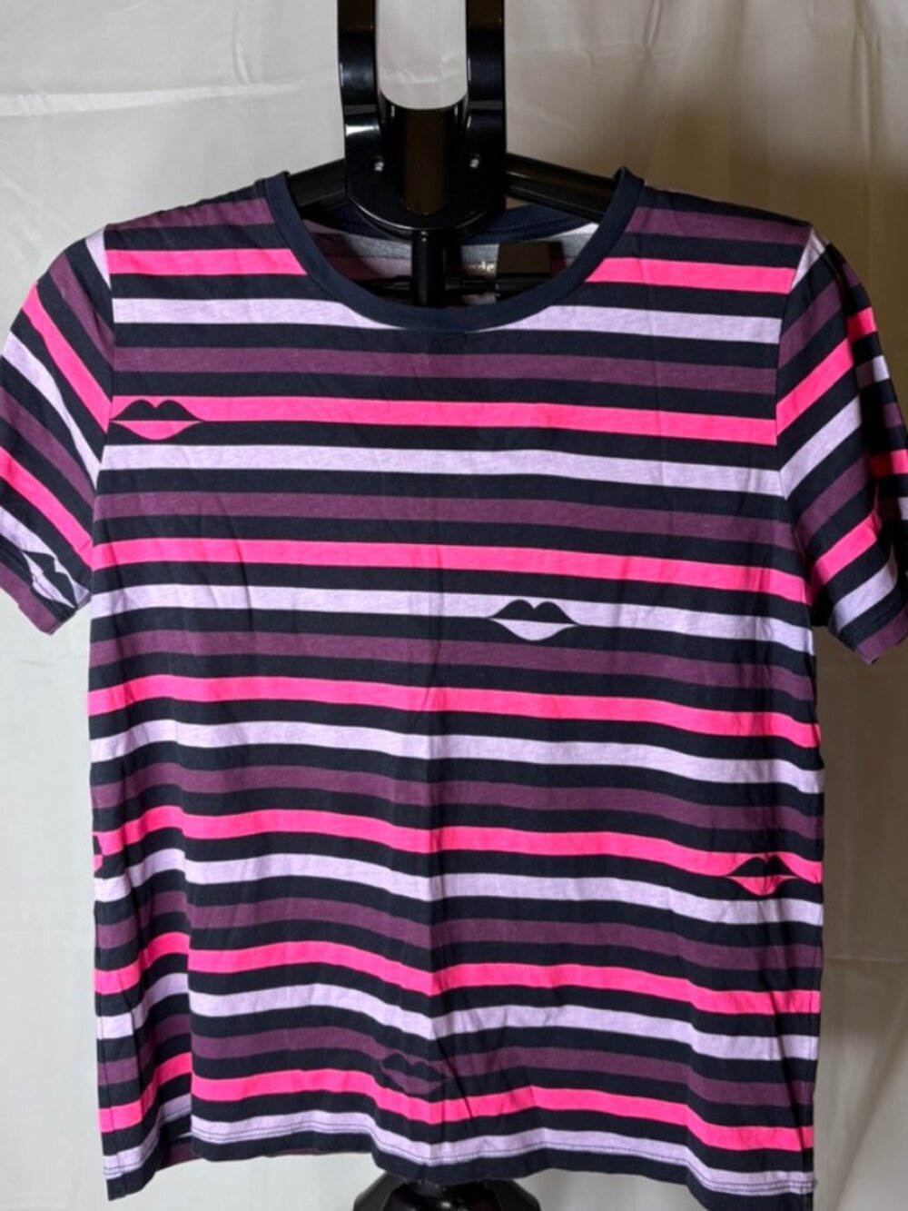Kate Spade New York Striped Lip Print Tee Women's M Short Sleeve